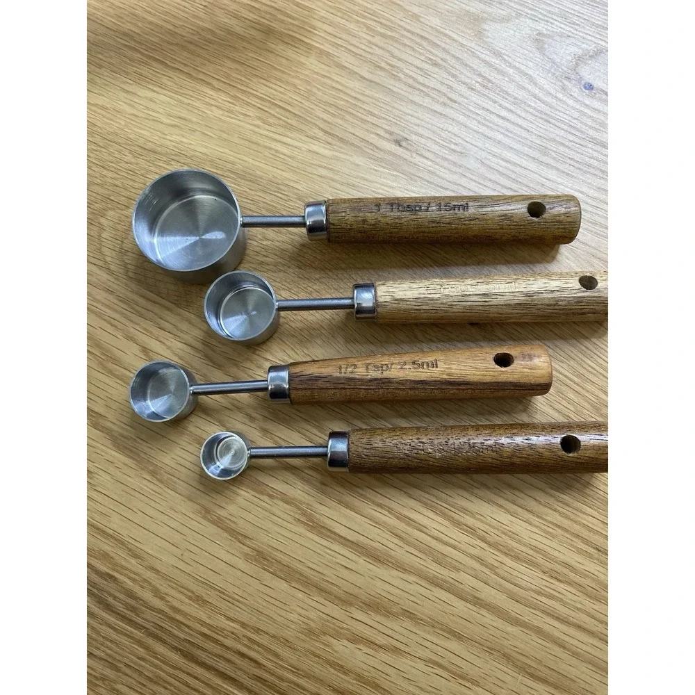 Set of‎ 7 Stainless Steel & Wood Measuring Cups Nesting